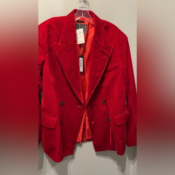 R13 DB Peak Lapel Ragged Blazer, Red Velvet - Picture 15 of 17